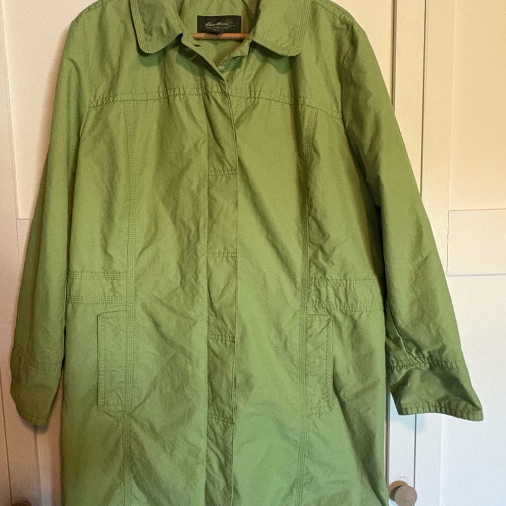 Eddie Bauer Green Trench Coat Lightweight Water-Resistant